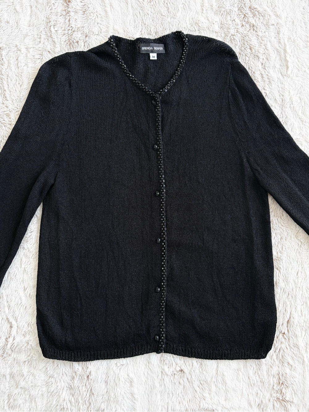 🖤 Vintage Y2K 90s Brenda Serper Black Sparkly Beaded Cardigan Whimsy Goth Office - Picture 6 of 11